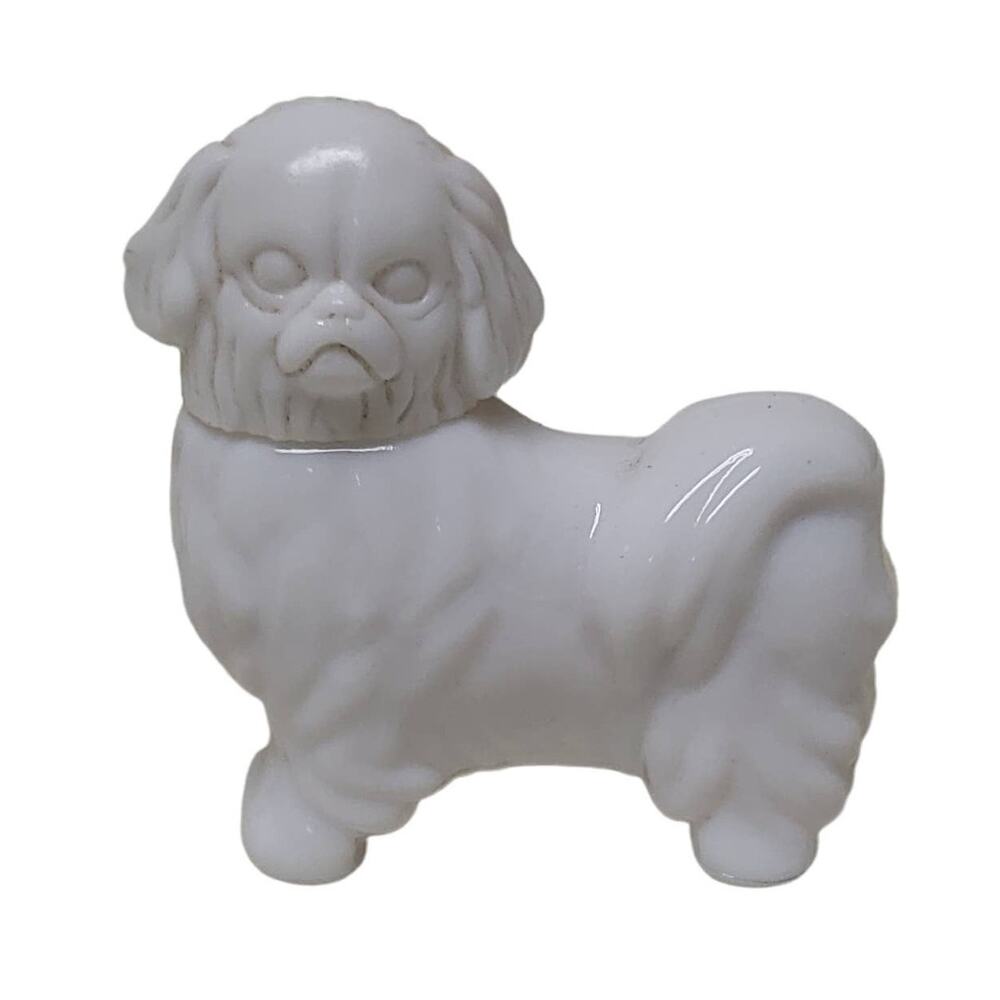 Vintage Avon White Pekingese Royal Dog Perfume Milk Glass Bottle